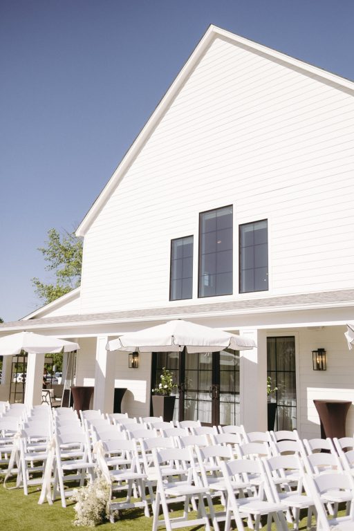A beautiful outside ceremony in Bluestem Manor's courtyard.